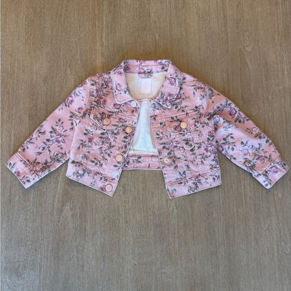 LIKE NEW!! Gap x Love Shack Fancy Pink Floral Denim Jacket Size 2T
